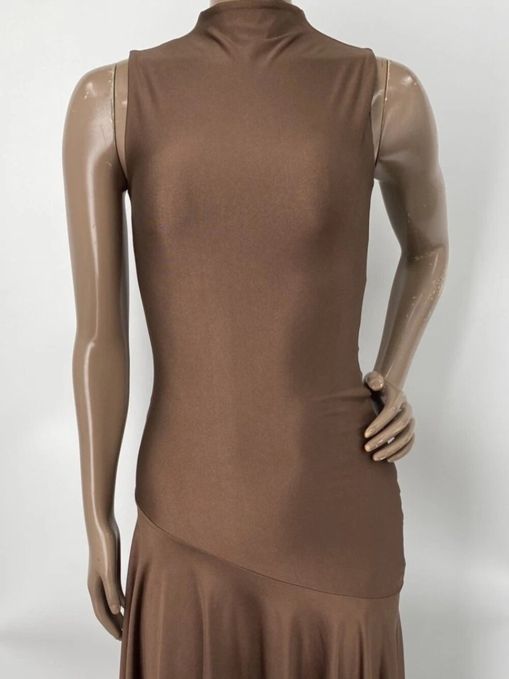 Selvi Womens Midi Dress Brown Size XS Dylan Sleeveless High Neck Polyester Blend